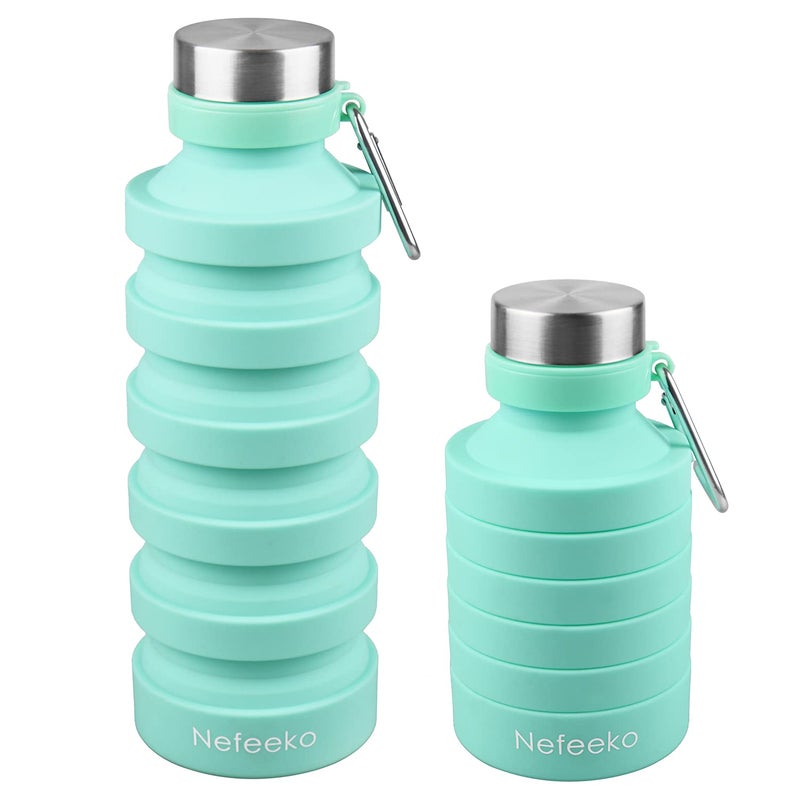 Nefeeko Collapsible Foldable Water Bottle, 27oz Reuseable BPA Free Silicone Portable Leak Proof Sports Water Bottle with Carabiner for Travel Gym Camping Hiking - Image 1